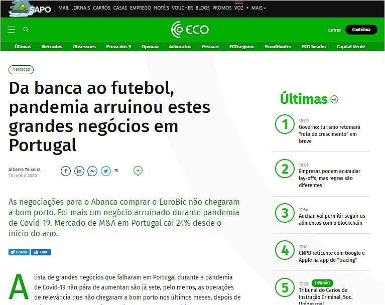 Da banca ao futebol, pandemia arruinou estes grandes negcios em Portugal